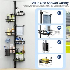 Corner Shower Caddy Tension Pole 6 Tier Bathroom Organizer Rustproof Black