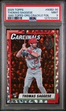 2025 Topps 1990 Baseball Series 2-Orange Crackle Foil Thomas Saggese /25 PSA 9
