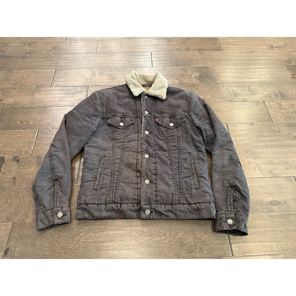 Chaqueta Levis Para Hombres Negra Pana Camionero Sherpa Forrada Abotonada Talla S 70598 Foto 2 de 4