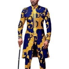 Dashiki for Men African Suit Embroidery Jackets and Pants 2 Piece Set Outfits