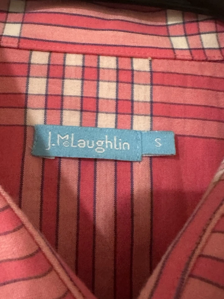 J McLaughlin Hombres Rosa Blanco Cuadros Manga Larga Abotonada Talla A Foto 2 de 4