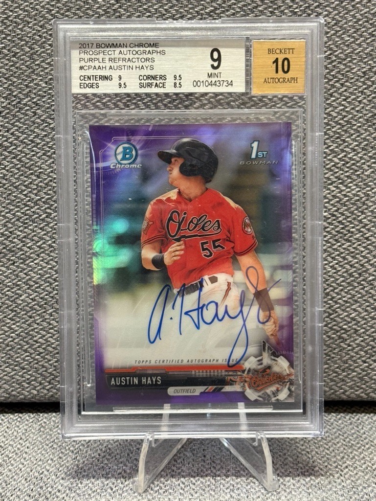 2017 Bowman Chrome Austin Hays Purple Refractor Auto /250 BGS 9/10