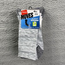 Hanes Socks Mens Crew Size 10-13 Gray 4 Pairs Moves X-Temp Performance Premium