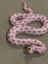 Vintage Herend Porcelain Pink Fishnet Pattern 3.5” Snake Figurine with Gold Head