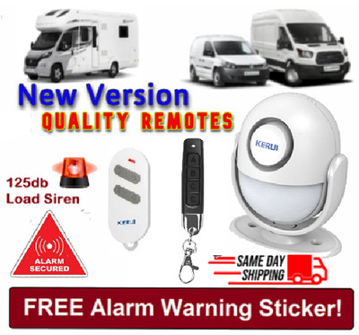 Wohnmobil-Van-Auto-Boot EASY-FIT Alarmanlage Eingang Bewegungsmelder Sirene + 2 Fernbedienung
