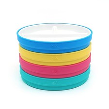 Kids 6.7 Porcelain Divided Plates with Silicone Sleeves Suitable for Babie...