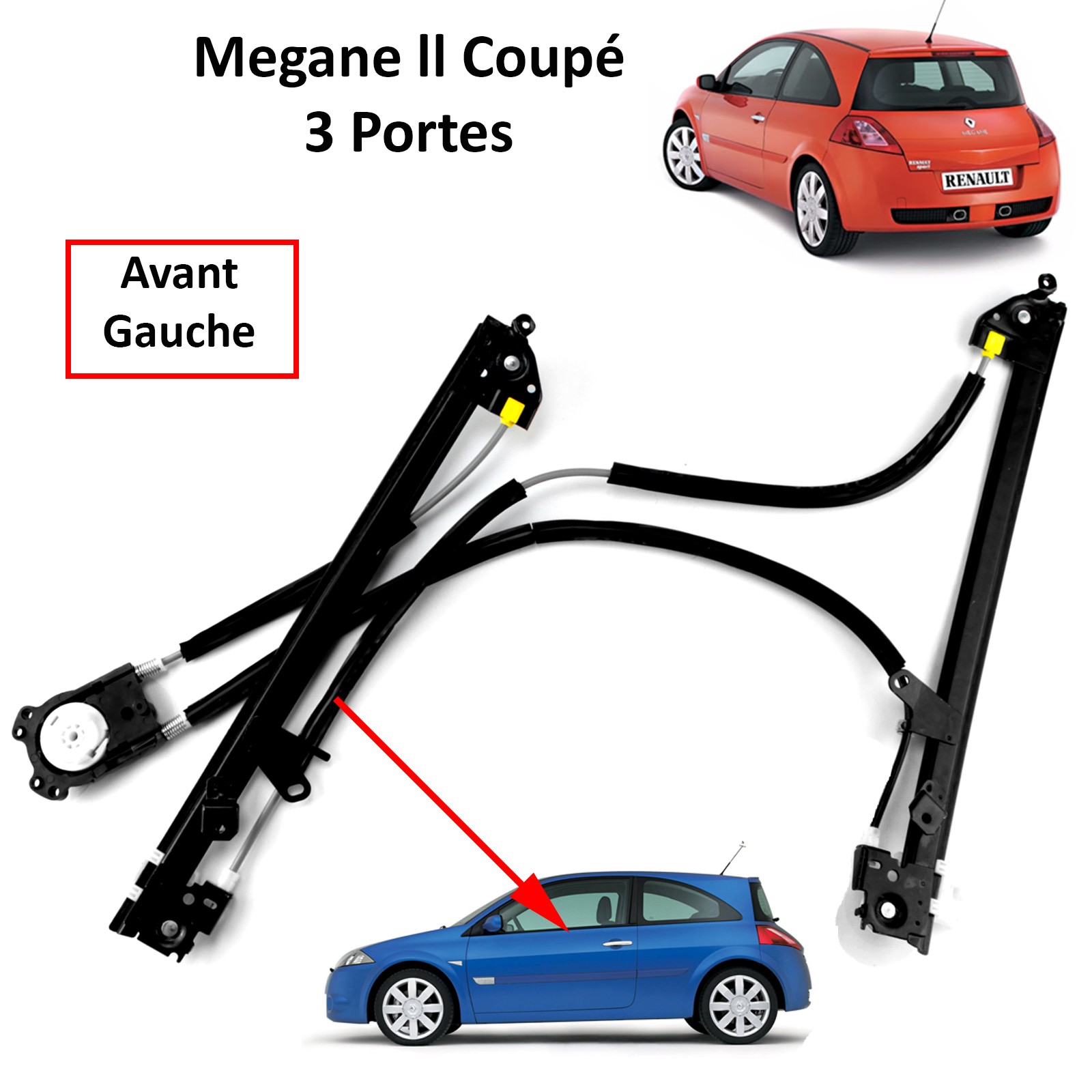 Lève-vitre électrique AVG avec câbles renforcés en acier pour Megane 2 Coupé