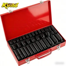 35PCS 1/2" Deep Impact Socket Set Drive 6 Point Metric Garage Tool  8 - 32mm