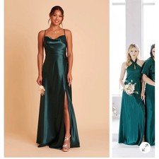NEW BIRDY GREY Women M Lisa Shiny Satin Emerald Maxi Formal Bridal Dress