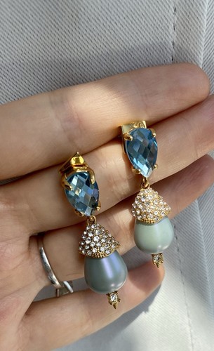 Signed Alexis Bittar Designer Baby Blue Pearl Drop Earrings - Picture 9 of 12