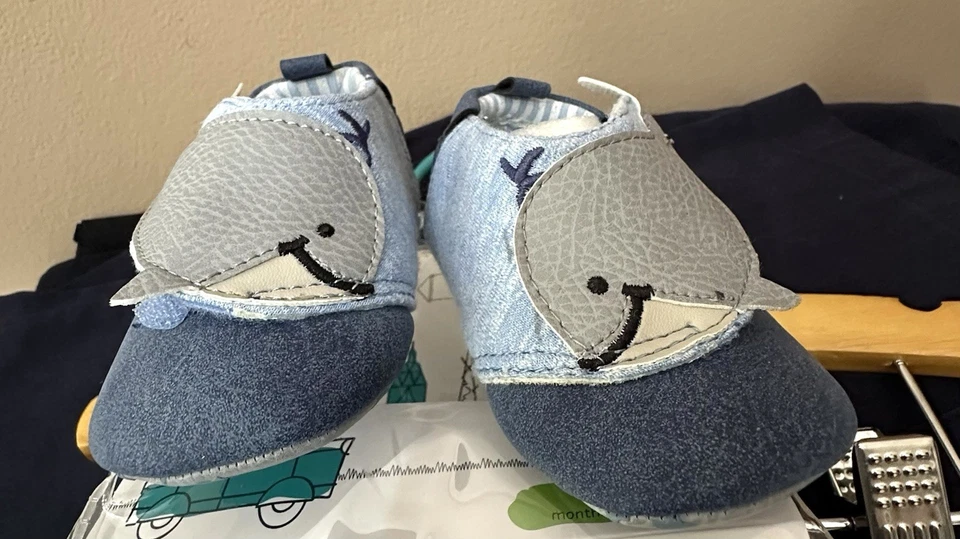 ROBEEZ 婴儿男宝宝鲸鞋蓝色和灰色柔软皮鞋 6-12 Mo 码 — 第 4/4 张图片