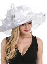 Organza Fascinator Hat - Women s Wide Brim Church Bridal Tea Party Wedding