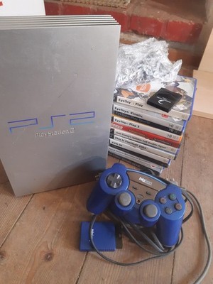 Sony PlayStation 2 Fat silber + Controller + 10 Spiele + 64mb + Kamera