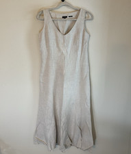 Talbots Dress Women's 6 Natural Irish Linen V-Neck Midi Flounced Hem Sleeveless
