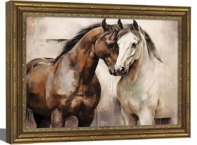 Vintage Gold Framed Horse Wall Art Vintage Horses Painting Picture Wall Decor...