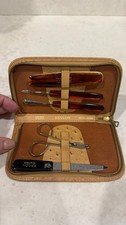Vintage Revlon Manicure Set Leather Ostrich Grain Case Made in Austria