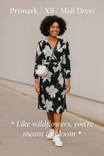 Primark Women’s Floral Print Midi Dress | XS | Monochrome | Long Sleeve Wrap Fit
