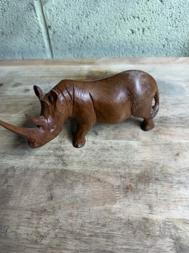 Vintage African Hand-Carved SOLID WOOD RHINO (Kenya Rhinoceros)