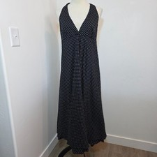 GAP Sleeveless Halter Layered Midi Dres Black Dotted Small Cotton Rockabily