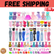 51 PCS Barbie Clothes Doll Fashion Wear Clothing Outfits Dress up Gown Shoes Lot