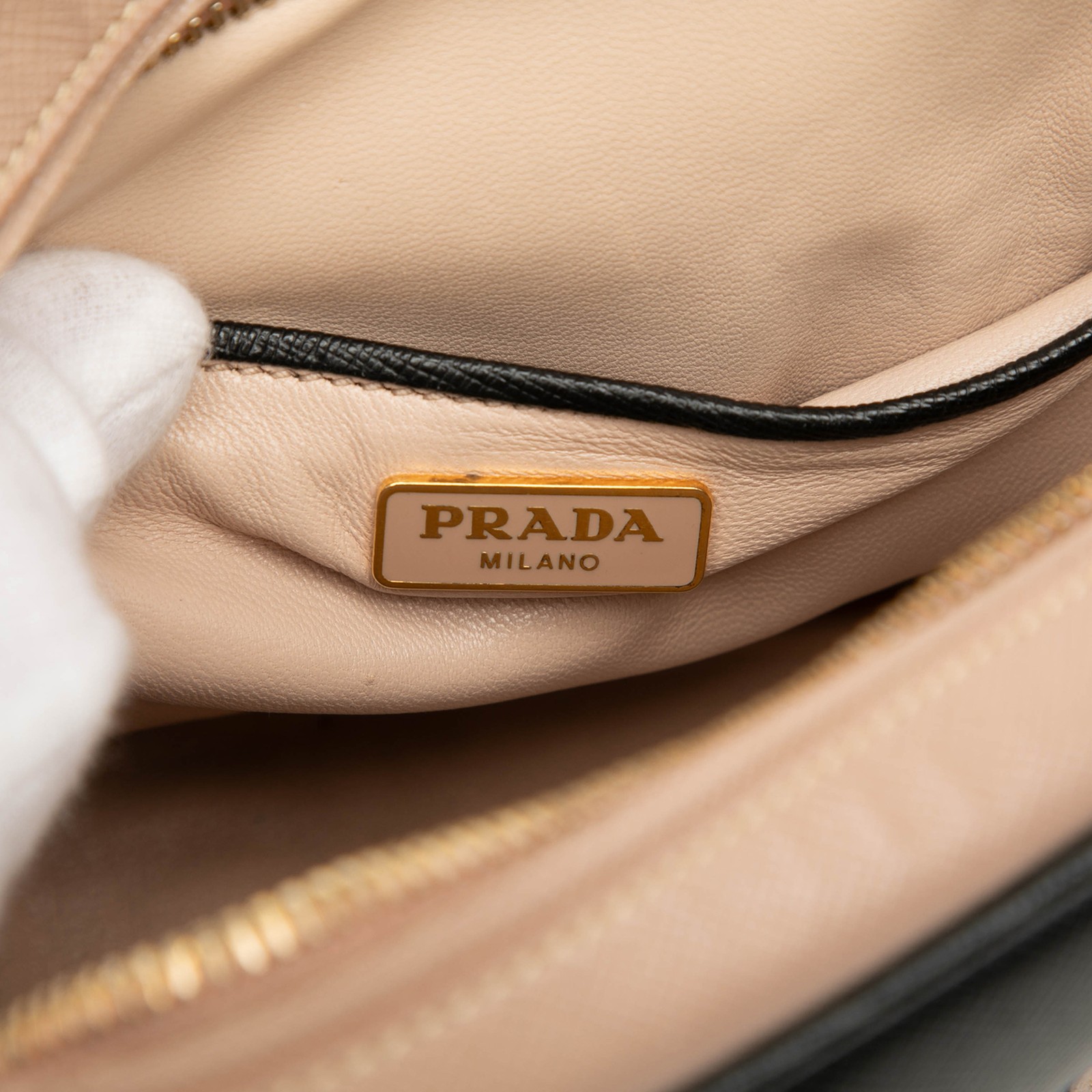 Authenticated Prada Mini Bicolor Saffiano Lux Beige Leather Satchel thumbnail 5
