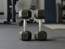 25 lb Rubber Coated Hex Dumbbells   Strength Training Barbell Weights Set of 2
