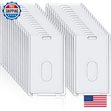 Chinco 60 Pcs Hard Plastic Badge Holder Vertical Clear ID Badge Holders Acrylic