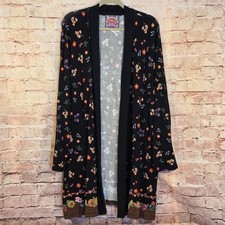 JOHNNY WAS Black Floral Embroidered Kimono Nani Duster Cardigan Lightweight XL