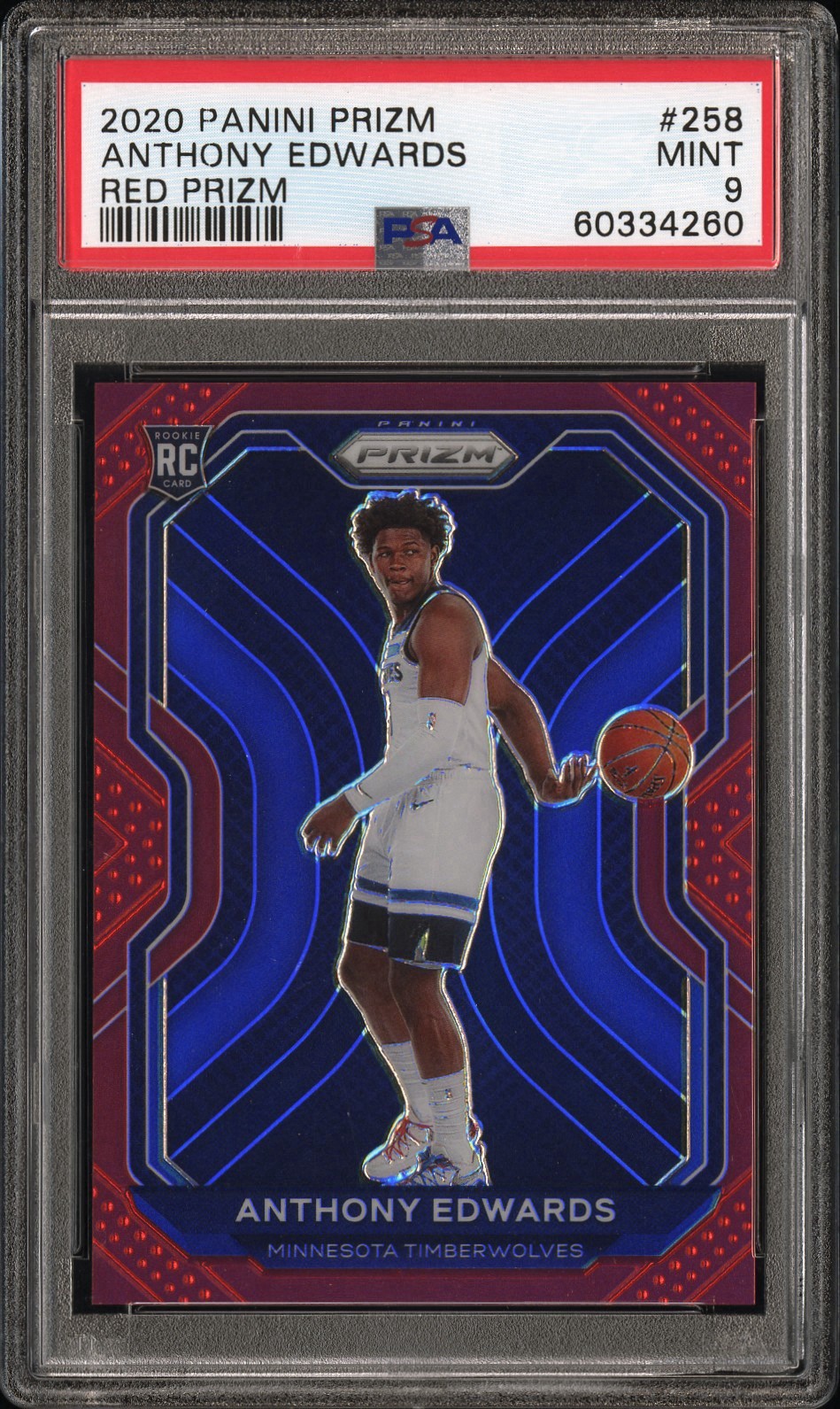 2020-21 Panini Prizm Red /299 Anthony Edwards #258 PSA 9 Rookie