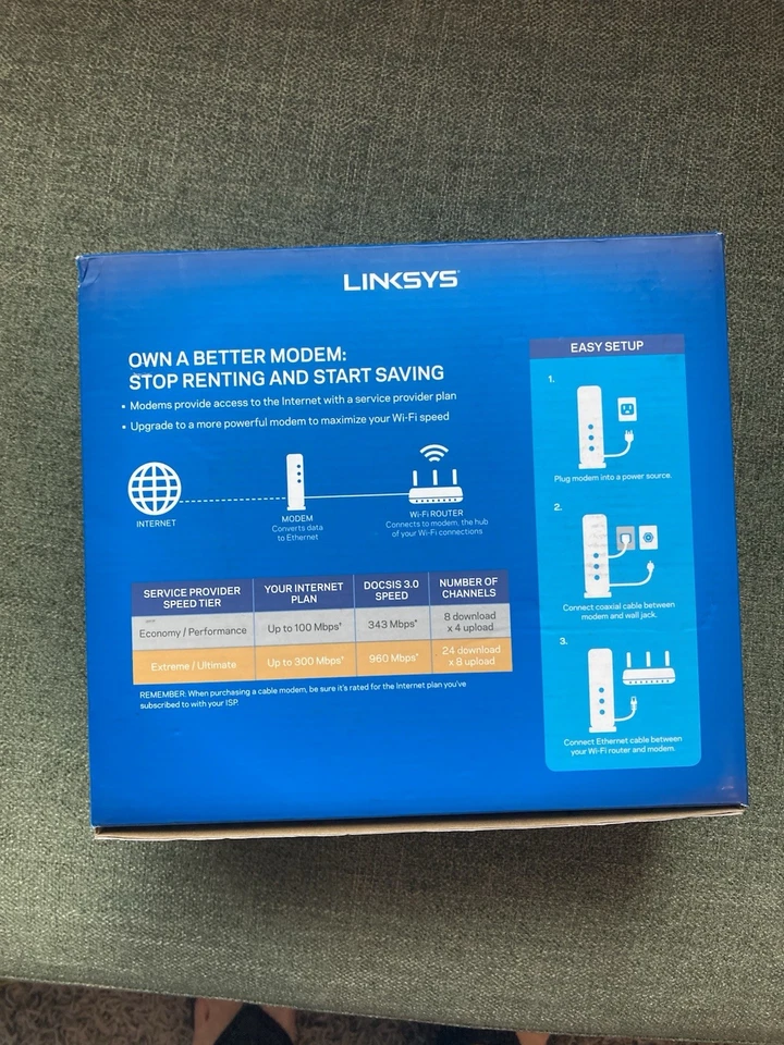 Linksys CM3024 DOCSIS 3.0 24x8 Cable Modem 960 Mbps Xfinity Cox Charter Tested - Image 2 of 3