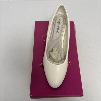 EASY STREET Womens White Fabulous Round Toe Block Heel Slip On Pumps Shoes 10 WW