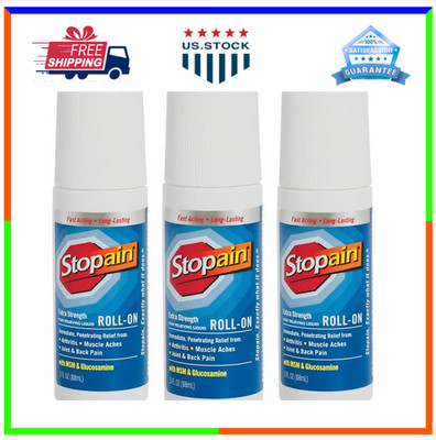 Pain Relief Roll On Gel 3oz (3 Pack) USA Made, Max Strength Fast Acting with MSM