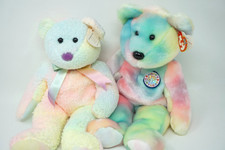 Lot of 2  TY Beanie Buddy GROOVY the Tye-Dyed B.B. Birthday Bear 14" Mint