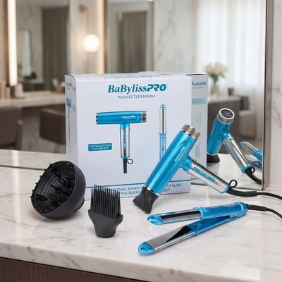 BaBylissPRO Hair Dryer 1 in Flat Iron Set Nano Titanium Ionic 1400W BNTPP94