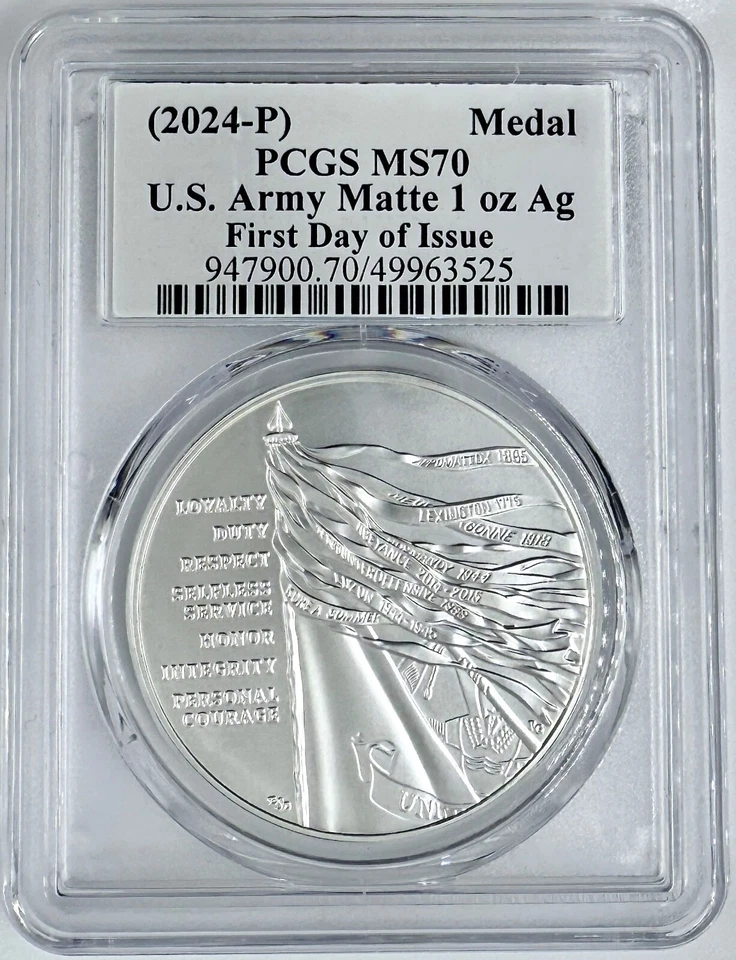 (2024-P) U.S. Army 1 Oz Silver Medal PCGS MS 70 FDOI General George Casey Jr. - Image 2 of 2