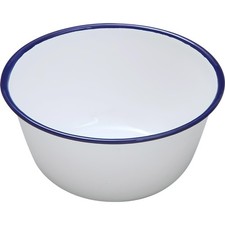 Nimbus Pudding Basin 10cm White Enamelware Traditional Steaming Bowl Blue Rim