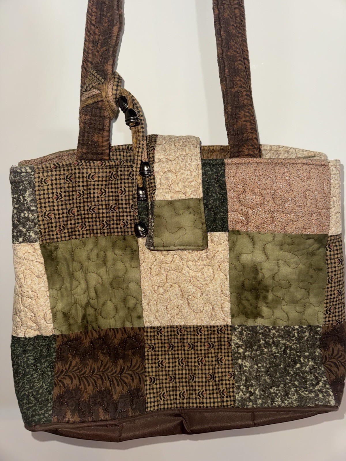 Donna Sharp Brown Plaid Patchwork Quilted Purse H… - image 3