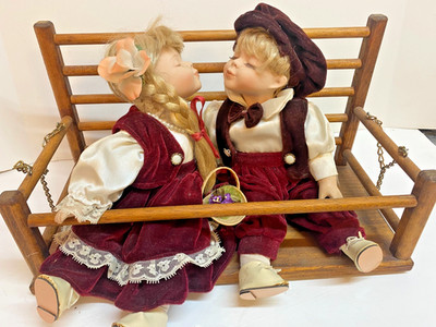 3 Piece Set, Kissing Dolls and Swing by Unique Doll Co.