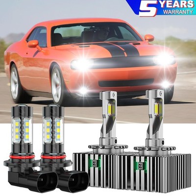 LED Headlight HID High/Low Beam+Fog Light 4X For Dodge Challenger 2008-2010