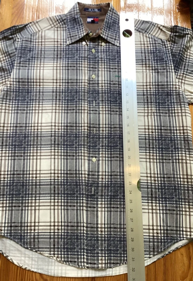 Camisa masculina Tommy Hilfiger manga longa marrom xadrez algodão tamanho M vintage - Imagem 3 de 4