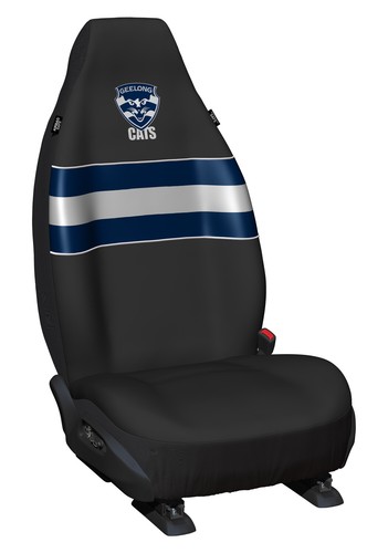 SET OF 3 GEELONG CATS AFL CAR SEAT COVERS + STEERING WHEEL COVER + FLOOR MATS - Picture 3 of 4