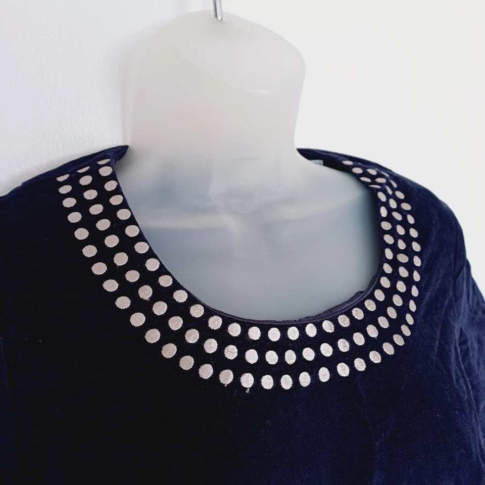 Boden Dress Size 10 Ladies Navy Velvet Spotty Embroidered Pocket Shift Lined - Image 3 of 4