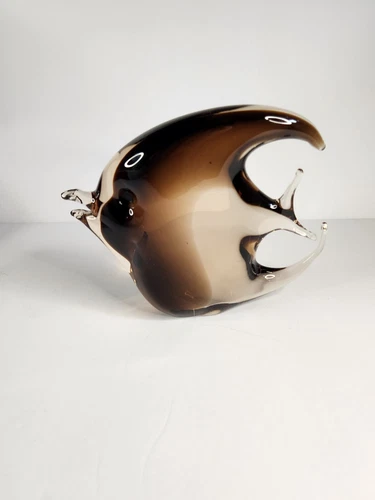VINTAGE MURANO HAND BLOWN AMBER ART GLASS PAPERWEIGHT ANGEL FISH FIGURINE