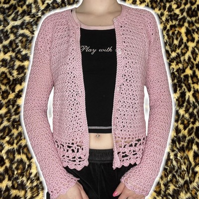 pink crochet cardigan