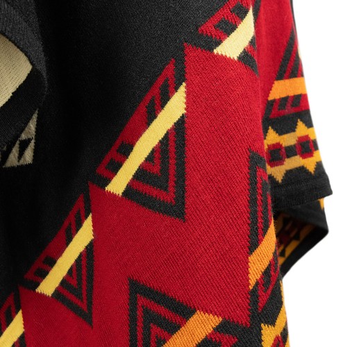 Harmony of Contrasts Hooded Cotton-Alpaca Poncho Aztec Geometric Accents - Picture 12 of 13