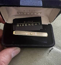 NEW Vintage Authentic Givenchy Logo Tie Pin Gold/Silver Tie Bar Clip With Box