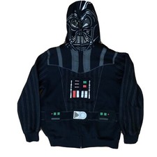 DARTH VADER Boys Star Wars Zip Up Hoodie Costume Sweatshirt W/Mask Hood Size 2XL