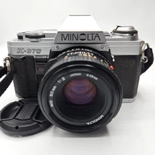 Minolta X-370 35mm Film SLR Camera Kit with 50mm OEM Lens, Tested and Working