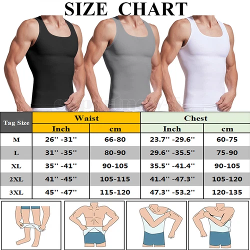 MENS SLIMMING BODY SHAPER BELLY TUMMY CONTROL SHIRT COMPRESSION VEST UNDERWEAR - Bild 2 von 22