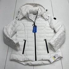 Nautica White Stretch Faux Fur Hooded Puffer Coat Women’s Size Medium New Defect